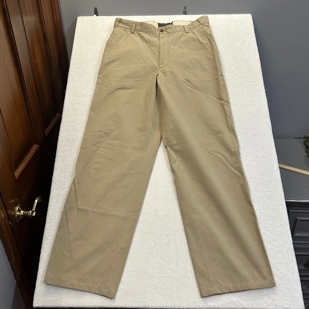CC Filson Chino Trousers Baggy Wide Leg Mens 34 Khaki Seattle Flat Front Cotton